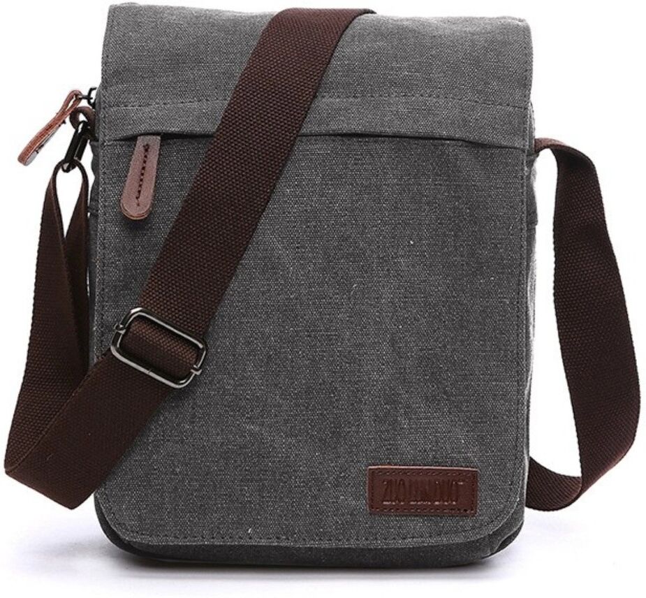INF Sac messager homme vintage en toile lavée 16oz - Compact prêt pour ordinateur portable, style business et casual Gris