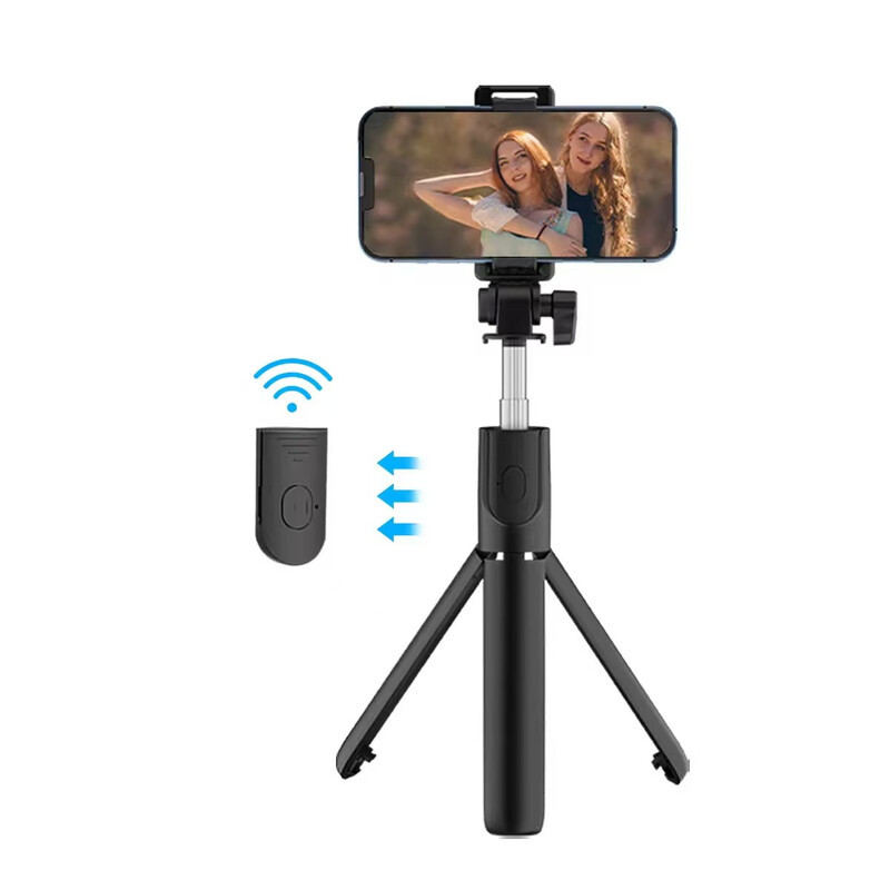 Verbex K50 Zwarte Selfiestick met Dubbele Lichtbron en Afstandsbediening, Bluetooth, Uitschuifbaar tot 1,9 m, met Telefoonhouder en Vloerstandaard voor Livestreaming