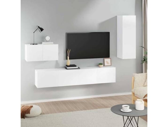HEFZGDB 4-TLG. TV-Schrank-Set Weiß Holzwerkstoff mit viel Stauraum und praktischen Türen für Wandmontage, robuster Medienregal Aufbewahrung