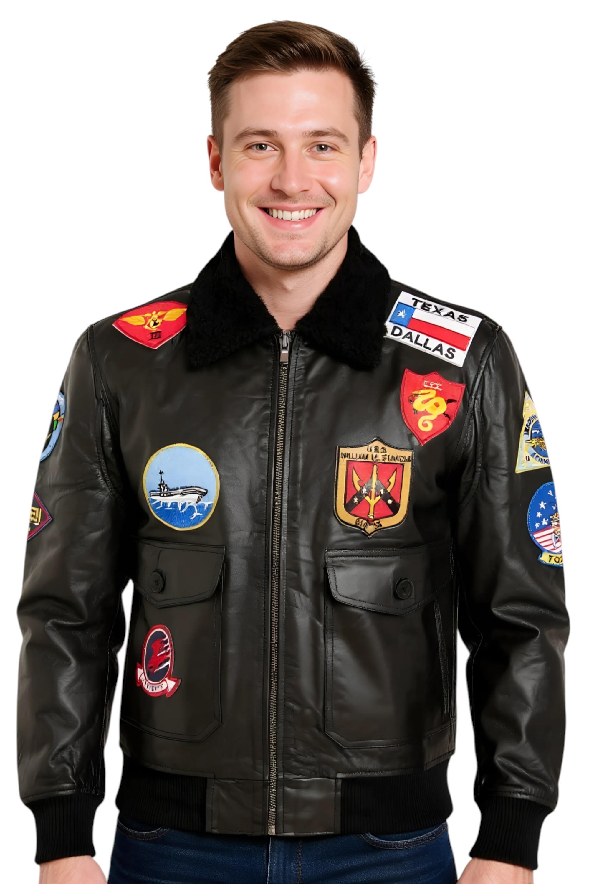 Infinity Leather Top Gun A2-Bomberjacke aus Leder für Herren - Schwarz