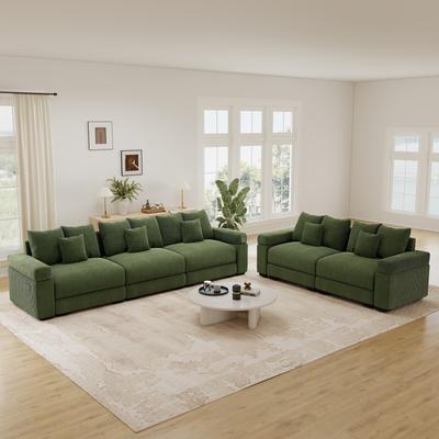 GDFStudio - 2-Piece Oversized Cloud Ribbed Corduroy Modular Sectional Sofa Set with Ergonomic Deep Seat