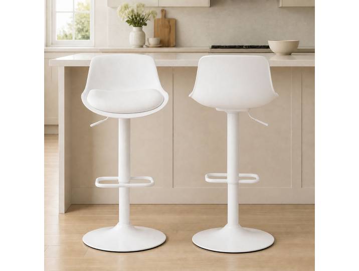 HOMCOM Set 2 Tabourets Bar Pivotants Hauteur Réglable Blanc