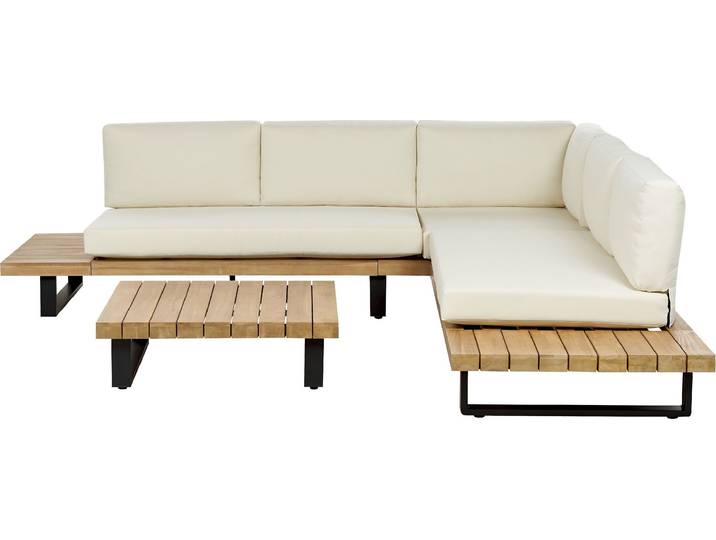 BELIANI Lounge Set Hellbraunes Akazienholz 5-Sitzer mit Auflagen Cremeweiß Modern Tisch 82x82 cm Garten Terrasse Außenbereich Outdoor
