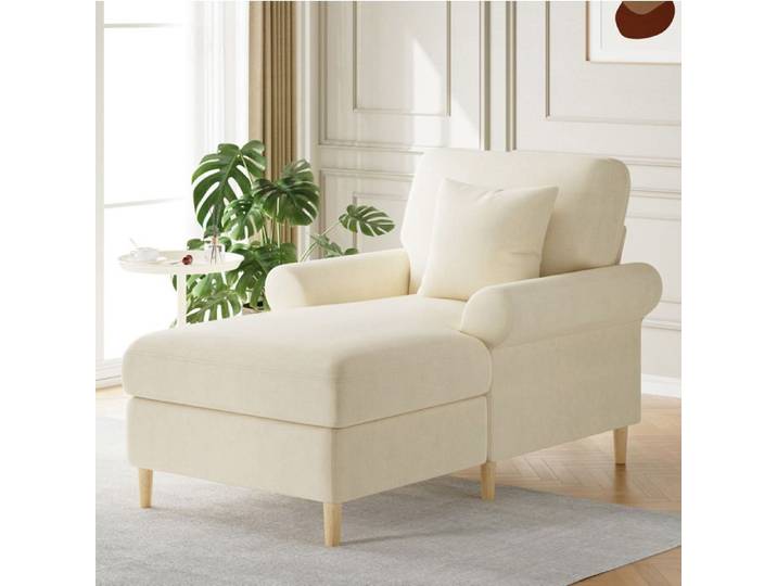 COVREO fauteuil relaxation 1 place en velours beige avec coussin dossier haut et accoudoirs