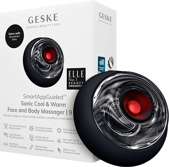 Rejuvenecedor facial - Geske Sonic Cool & Warm Face and Body Massager 9 in 1, Para todo el cuerpo, Negro