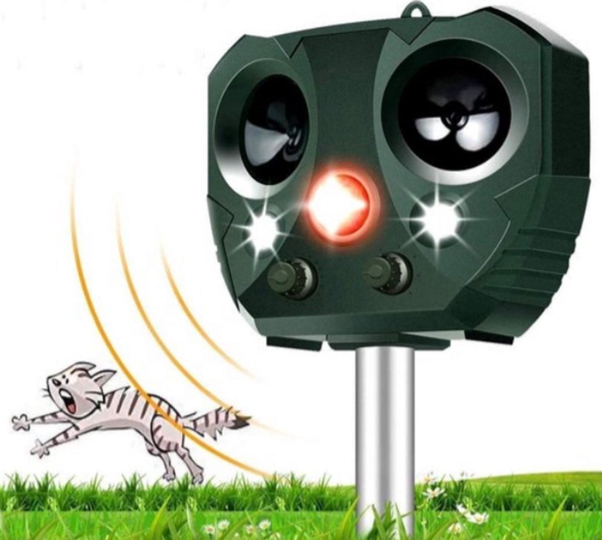 Pest Controle Ultrasone Kattenverjager D100 op zonne-energie - B/D/H: 7 x 13 x 13 cm