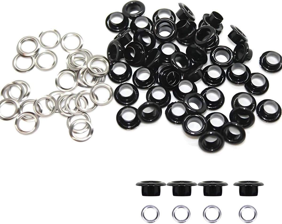Glanzend zwarte metalen grommets voor het versieren van kleding met een 6mm gat