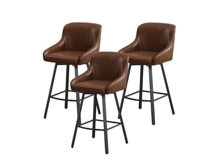 LuxusKollektion Barhocker Barhocker 360 Drehstuhl 3er Set Hochlehner Braun-kunstleder 3er set