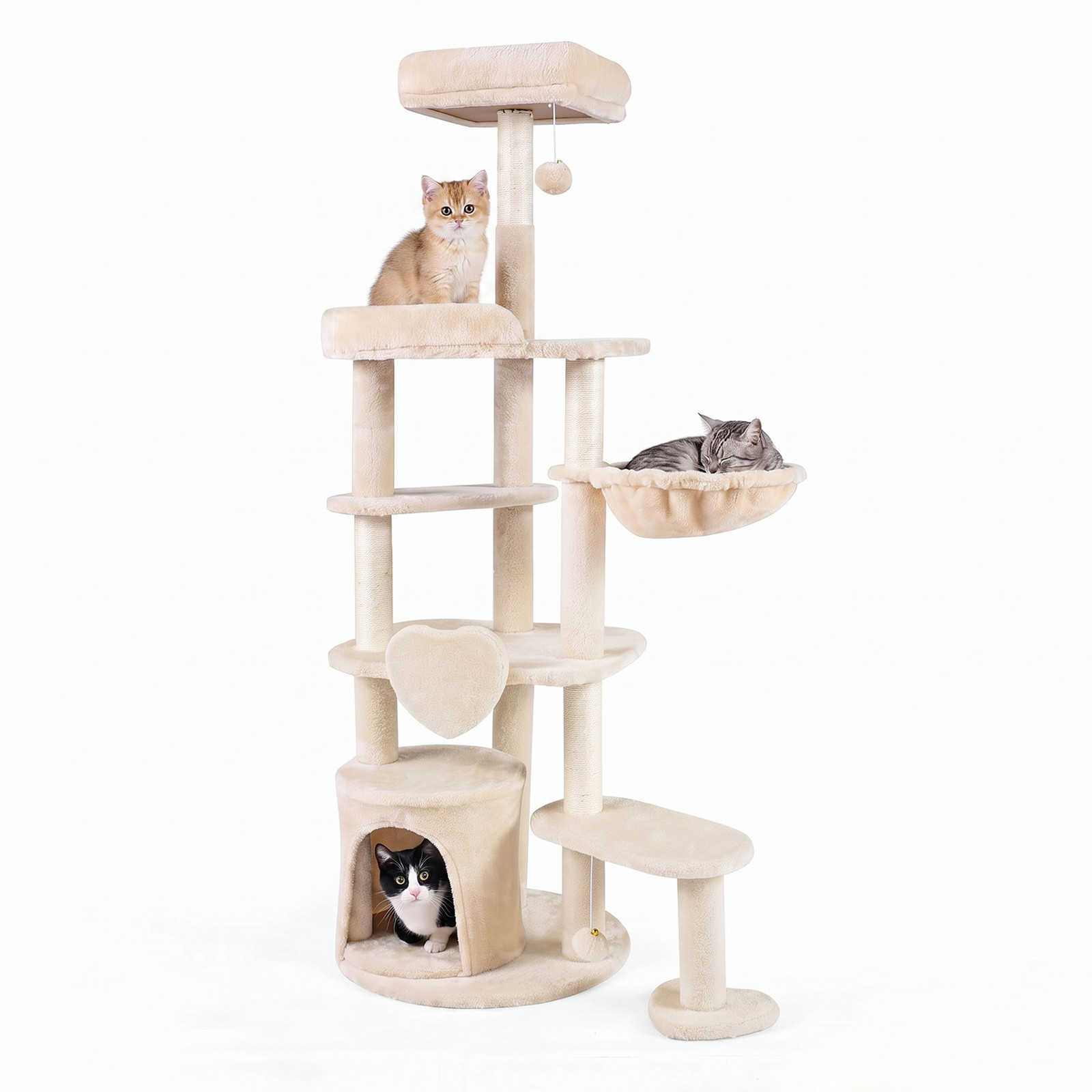 Costway Binnen krabpaal voor kleine en middelgrote katten, klimrek, beige, 150 cm