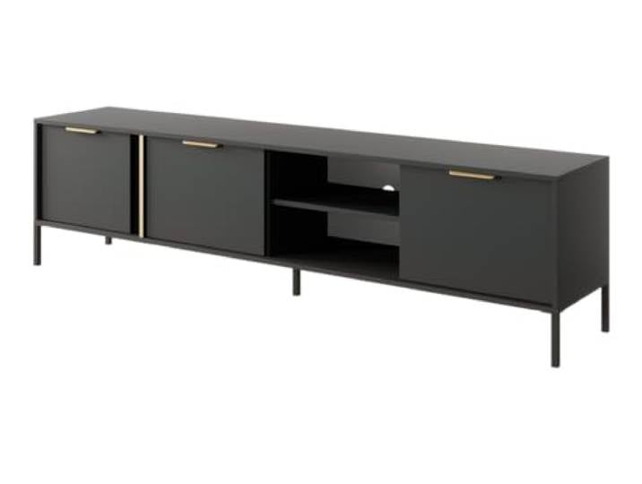 Emporius Anthrazit TV-Lowboard, TV-Schrank 200 cm Daros - TV-Tisch mit goldenen Griffen - Wohnzimmer