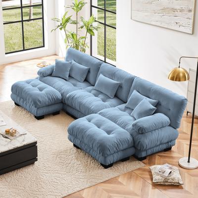 3-Seater U-Shaped Deep Seat Sofa Couch with 2 Ottomans