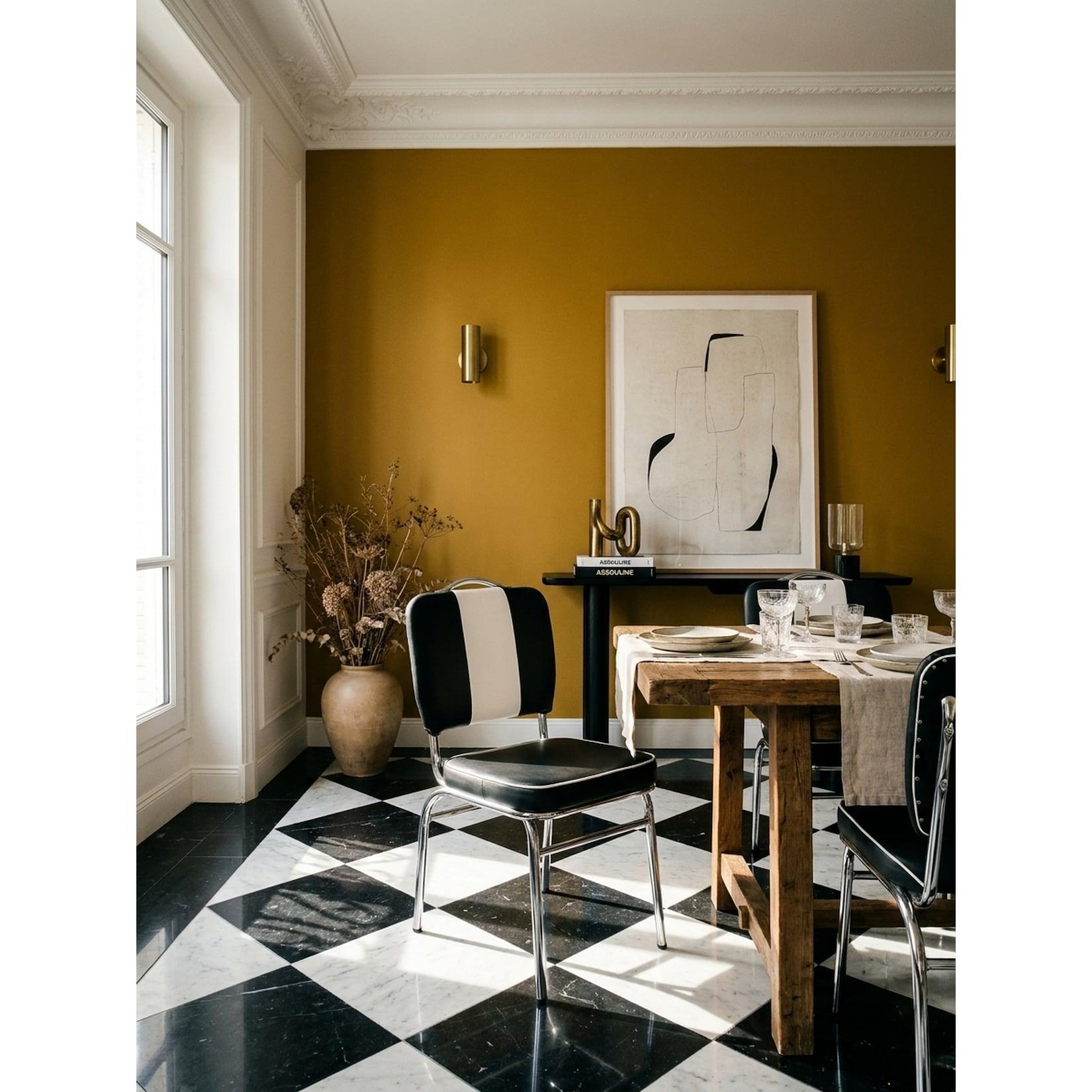 Esszimmerstuhl Kunstleder mit Rückenlehne und Polstersitz Retro 50er Jahre, Schwarz 47x45x90 cm