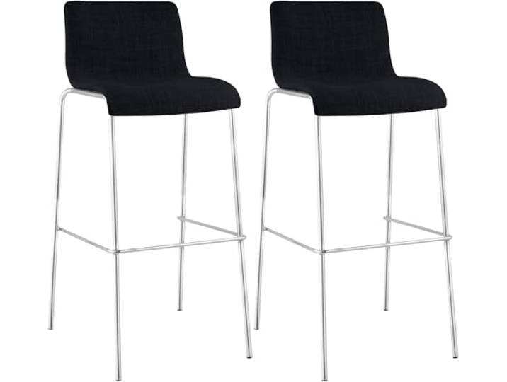 CLP Barhocker 2er Set mit Lehnen Hover, Barstühle stapelbar mit Stoffbezüge, Stapelstühle Metallgestelle bis 150 kg belastbar Farbe schwarz Gestell Farbe Chrom