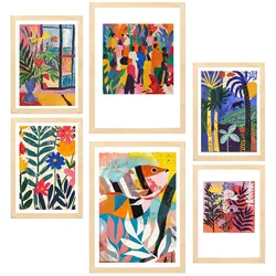 POSTER Set Mit 6 Gelbe & Rote Töne Von Matisse Kräftige Farben A3 & A4 Rahmen Aus Hellem Holz