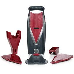 Börner Vital Gemüsehobel Starter Set Rot/Schwarz, mit Dressing Funktion, inkl. Mandoline, Fruchthalter, Dressing, 2x Messereinschub, Schieberbox