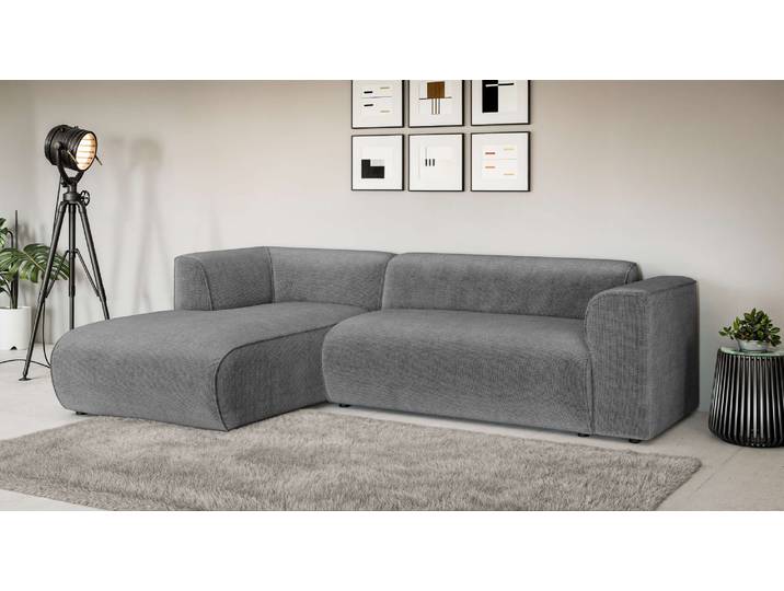 Ecksofa, Chenille, Grau 257×161 cm, Ottomane Links, Modern, Inosign
