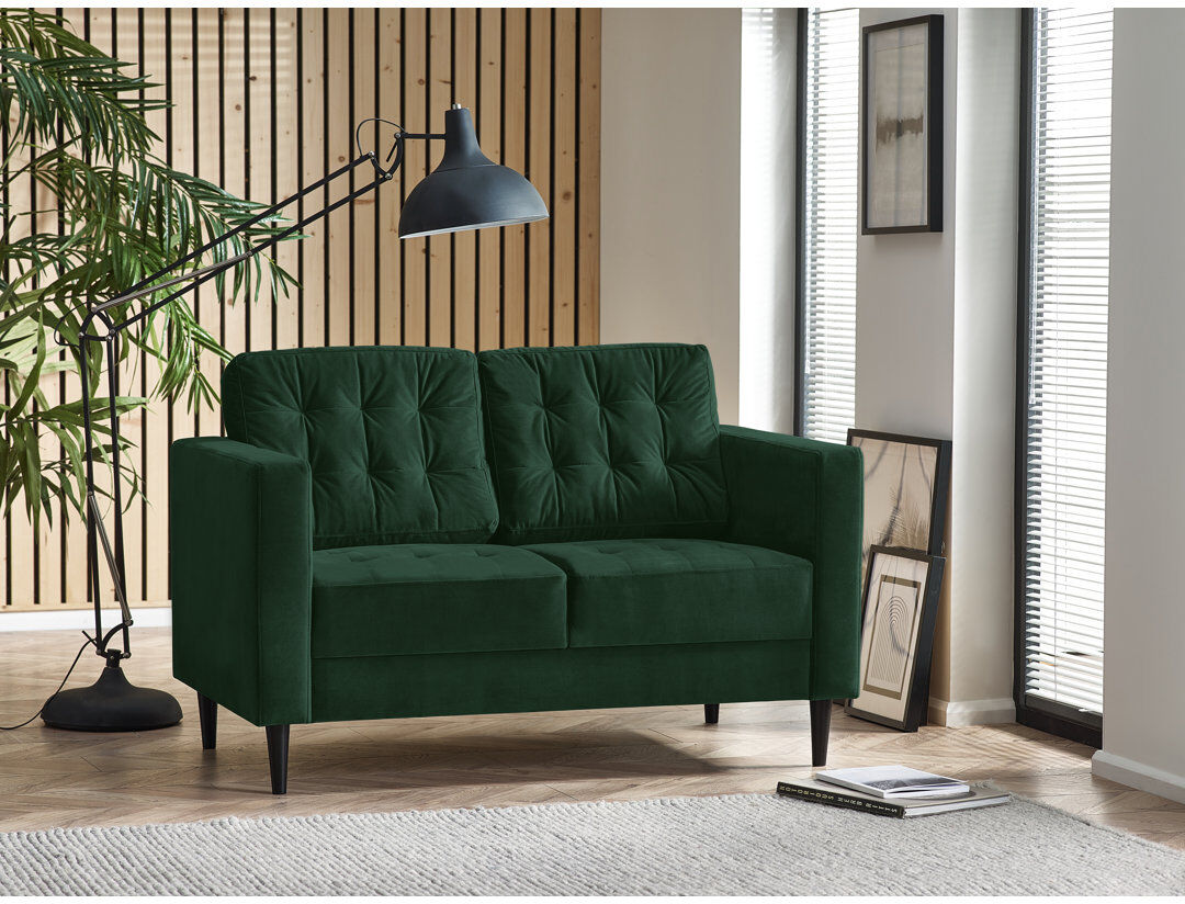 17 Stories Jodi Velvet Sofa - Upholstered Modern Retro Fabric Stylish & Contemporary Emerald 2 Seater