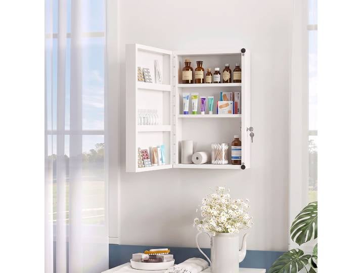 HOMCOM Armoire Pharmacie Murale 6 Compartiments Serrure Blanc 60cm