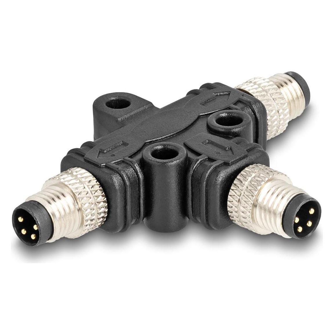 Delock M8 T-Splitter A-kodiert 4 Pin Stecker zu 2 x Stecker Parallelschaltung (60574)