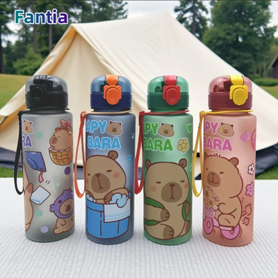 Trendy Discount Goods Large Capacity Sports Water Bottle, Capybara Straw Cup, Leakproof Plastic Water Bottle, Cute Cartoon, Portable Out blue