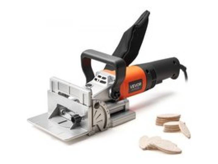 VEVOR Fraiseuse à Lamelle,760 W Lamelleuse 5,9 A 11600 tr/min, Encoche de Positionnement 45°, avec Lame en Carbure, Lamelles en Bois, Sac à Poussière, Angle et Profondeur Réglables, pour Travail Bois