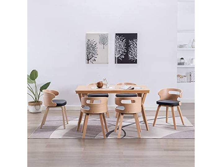 HGPOTUY Esszimmerstühle 6 STK. Schwarz Bugholz Kunstleder Massivholzrahmen, Weiche Polsterung, Pflegeleicht, Belastbar bis 110 kg
