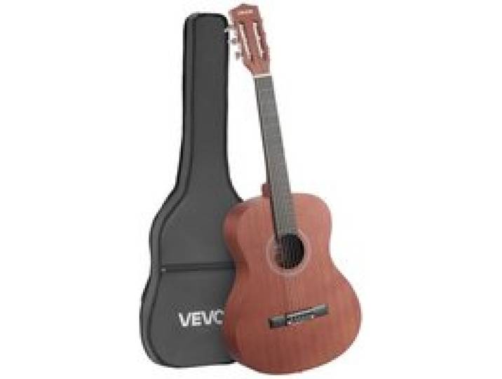 VEVOR Konzertgitarre, 900 mm, Klassikgitarren-Starterset für Anfänger, mit Nylonsaiten, Gigbag, Gurt, zusätzlichen Saiten, Plektren, Kapodaster, Sapeli & Palisander, Natur
