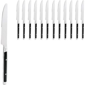WAS Tafelmesser Bistro Trend, Wellenschliff, 22,5 cm, Edelstahl 13/0, mit schwarzen Kunststoffgriffen, 12 Stück