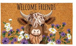 Evergreen Welcome Friends Highland Cow Coir Mat