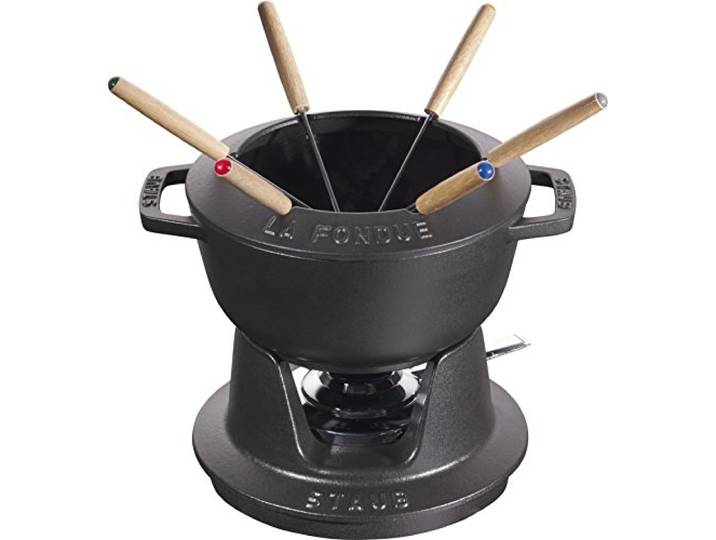STAUB Service À Fondue En Fonte 18 cm\, 6 Fourchettes\, Fabriqué En France Pour Fondue Au Fromage\, Au Chocolat Et À La Viande\, Coloris Noir