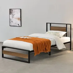 Metallbett Villach 90x200 cm Schwarz Walnuss-Optik [en.casa]