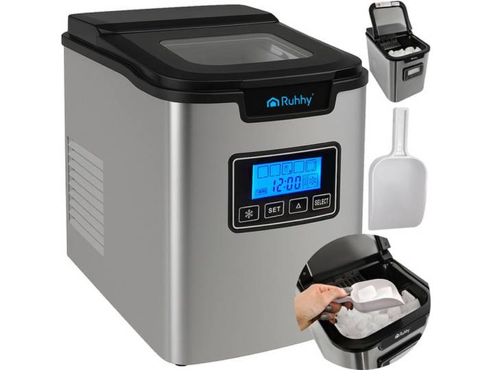 Ruhhy Eismaschine Eiswürfelbereiter Eiswürfelmaschine Eisbereiter, 2.2 l, 120.0 W, 3 Würfelgrößen, Selbstreinigung, Timer, LCD-Anzeige