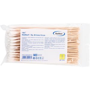 MaiMed Wattestäbchen 71010, Holz, 15cm, Ø 4mm aus Baumwolle, 100 Stück