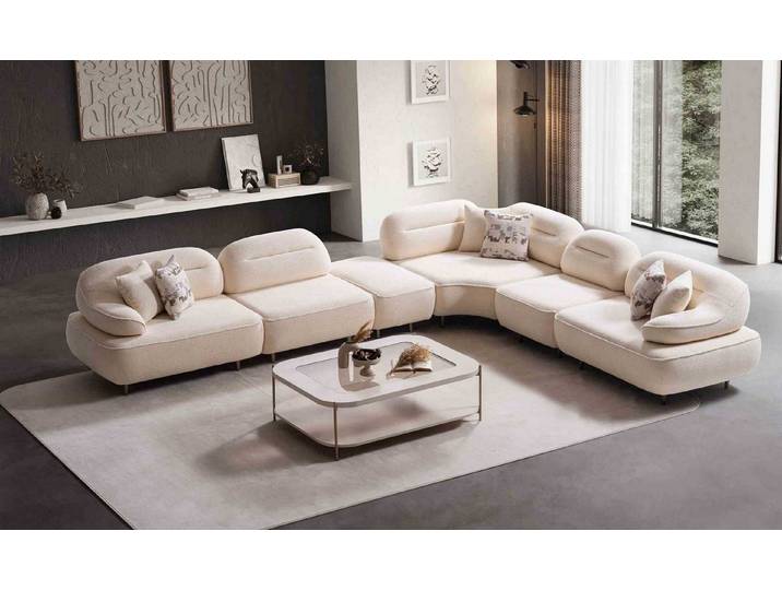 JVmoebel Ecksofa Ecksofa Couchtisch modern Farbe beige weich bequem neu Glas Holz groß, 7 Teile