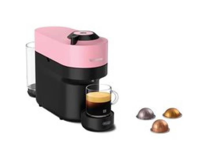 DeLonghi Vertuo Pop rose machine à café avec 4 tailles de tasse et design compact