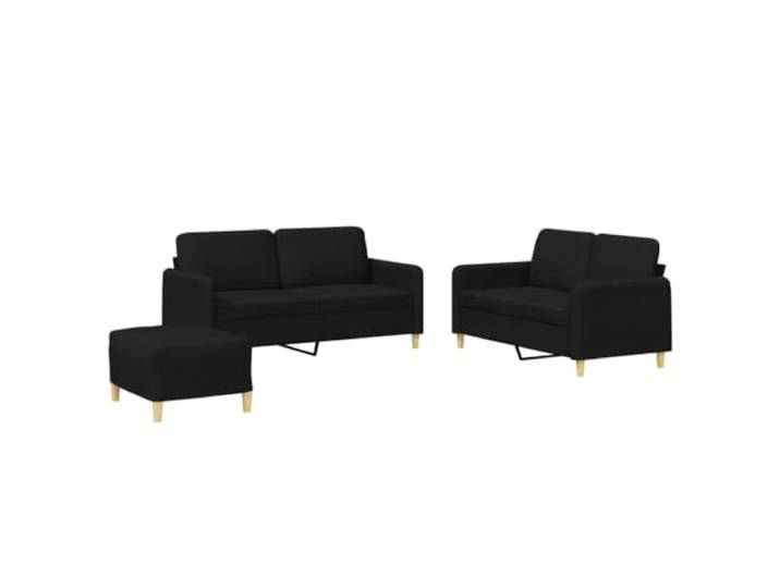 GHVBNMF 3-Tlg. Sofagarnitur mit Hocker und Kissen, Couch Set Schwarz Bequemes 3-teiliges Polstermöbel Set mit Hocker für Wohnzimmer, dick gepolstert mit stabilem Metallgestell in Schwarz.
