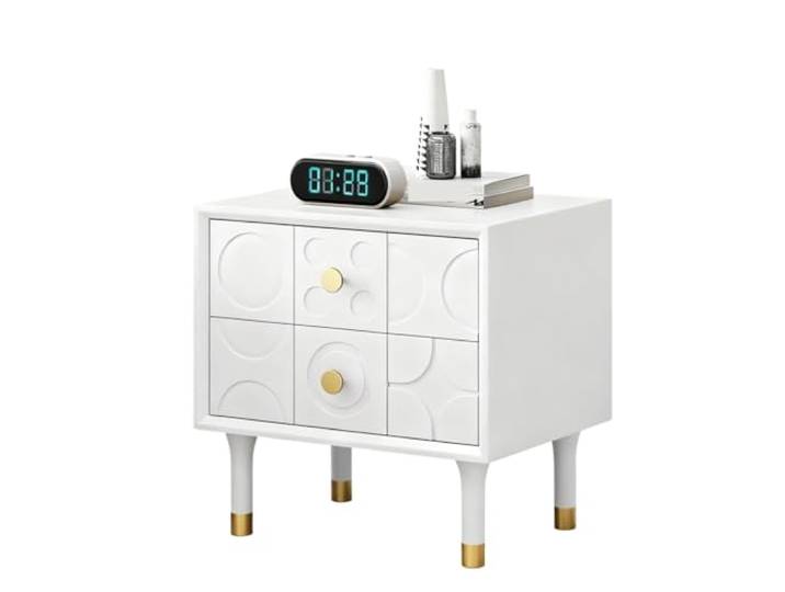 AZHKJKZH Nachttisch Nachttisch Mit Zwei Schubladen, Kreativer Geschnitzter, Retro Wohnzimmer Schlafzimmer(White)