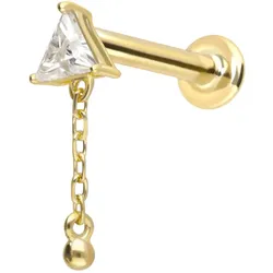 14 Karat Gold Labret mit Innengewinde MOISSANIT-DREIECK + KETTE