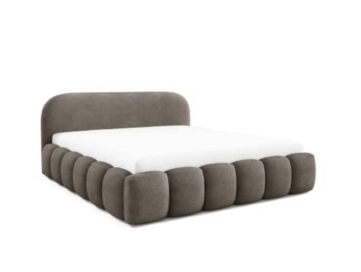 Polsterbett 140x200 mit Bettkasten, Marco Doppelbett Braun Bouclé-Stoff Bett 140x200, Doppelbett mit Metall-Lattenrost, elegantes Bouclé-Design für gemütliches Schlafzimmer