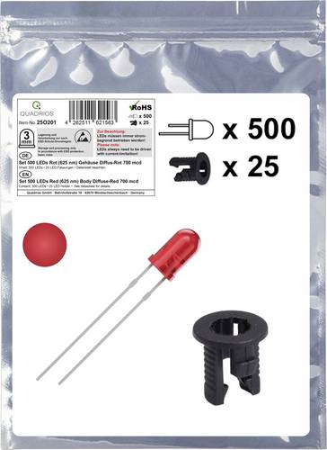 Quadrios 25O201 LED-Sortiment Rot Rund 3mm 700 mcd 20mA 2.0V