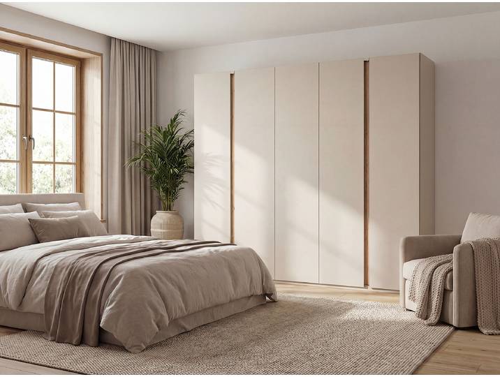 Drehtürenschrank Luana 251cm ohne Beleuchtung Beige/Kaschmir/Eiche Dekor Classic