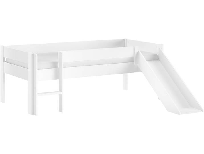 Spielbett VIPACK Primo, mit umlaufendem Absturzschutz, niedriger Bauhöhe , weiss (weiß, weiß, weiß), B:104,5cm H:78cm L:206,1cm, Betten, Spielbett, Kiefer weiss inkl. Rolllattenrost, wahlweise ohne oder mit Rutsche