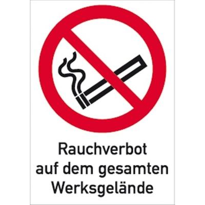Schild Rauchverbot Werksgelände ISO 7010, Kombischild, Alu, 400x600 mm
