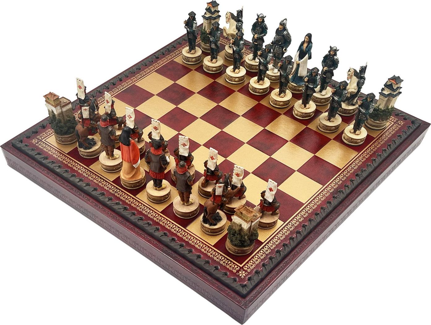 Italienisches Set Samurai Figuren Aus Harz + Schachbrett Gold/Burgundy 35