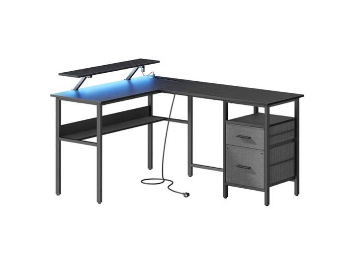 Bureau d'angle avec multiprise 120 x 150 x 76 cm informatique avec rehausseur d'écran bureau