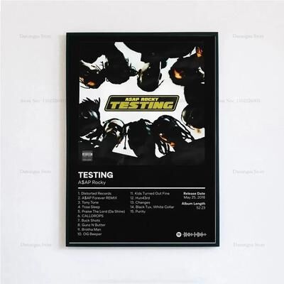 Uplift Essentials ASAP Rocky Testing Album Poster Iconic Rap Music Wall Art & Tracklist Canvas Print For Home Decor style 1 19.7 X 27.6 In