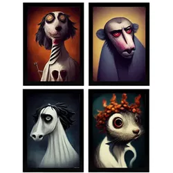 POSTER Set mit 4 Neugierig Tier im T Burton Goth Stil A4 Rahmenlos