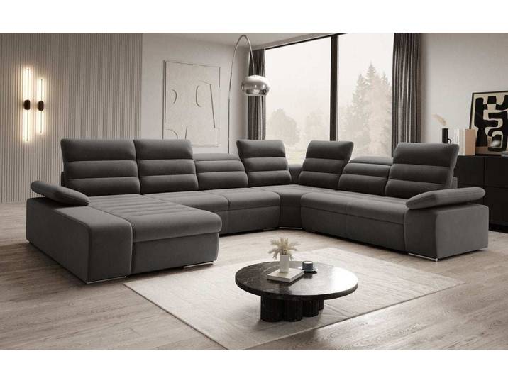 Designer Sofa Kreta mit Schlaf - und Klappfunktion - Beige - Samt - Links - Luxusbetten24