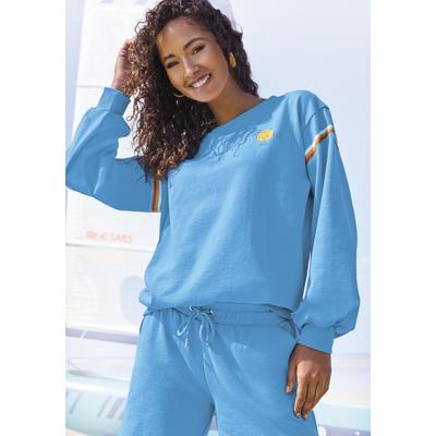 Sweatshirt BENCH. LOUNGEWEAR, Damen, Gr. 32/34, blau, Sweatware, Obermaterial: 60% Baumwolle, 40% Polyester, bedruckt, unifarben, bequem hüftlang, Rundhals, weit Rippbündchen, Sweatshirts Sweatshirt, mit modischen Druck Details, Loungewear
