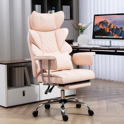 XINMICS Comfortable Ergonomic Office Chair with Foot Rest, PU Leather Reclining Chair with Adjustable Height Headrest and Waist Lumber